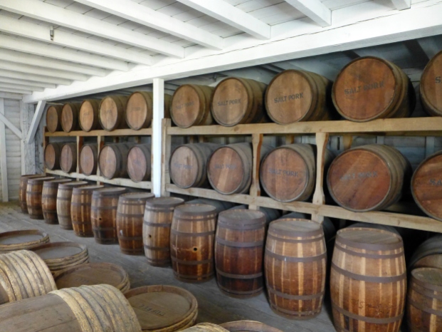 Barrels of provisions in the Quartermaster Storehouse.